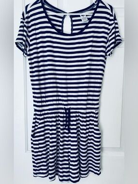 Women’s Navy & White Striped Casual Drawstring Romper